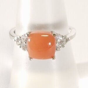 Peach Moonstone Ring with White Topaz Size 5